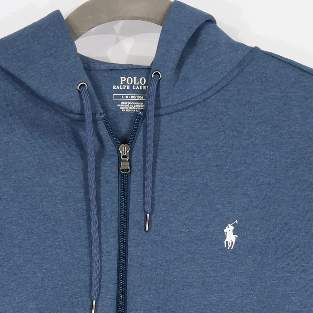 Polo Ralph Lauren Double Knitt Hoodie Mens L Blue Full-Zip Heathered $150 NWT